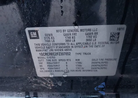 2015 Chevrolet Silverado 1500 1Lt из США, поврежденный, VIN 1GCRCREC2FZ397852